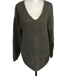 Cupcake Women's V Neck Sweater Patch Sleeve Acrylic Pullover Army Green Medium‎